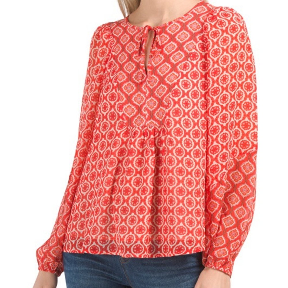 NWT Maison D'Amelie PARIS Blouse, Size L, Printed Flow Peasant Top
